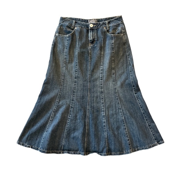 motto Dresses & Skirts - Denim Maxi Skirt Motto Jean Women's 10 Flare Modest Dark Wash Trendy Trumpet